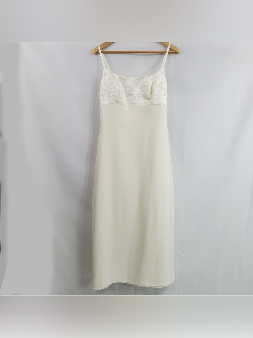 Vintage Off White Satin Wedding Dress Spaghetti Straps Beaded Size M